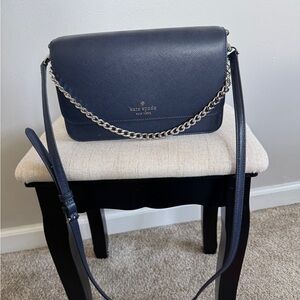 Kate Spade Dark Blue Crossbody Bag with Silver Chain